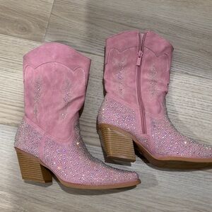 Elegant Pink Crystal Heeled Boots